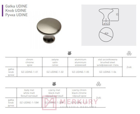 Gałka meblowa UDINE, fi 29mm MERKURY Akcesoria Meblowe Mariusz Adamczyk Gałka meblowa UDINE, fi 29mm MERKURY Akcesoria Meblowe Mariusz Adamczyk