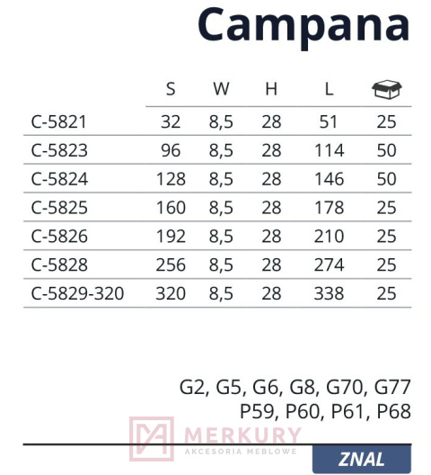 Uchwyt meblowy CAMPANA C-5825 MERKURY Akcesoria Meblowe Mariusz Adamczyk Uchwyt meblowy CAMPANA C-5825 MERKURY Akcesoria Meblowe Mariusz Adamczyk