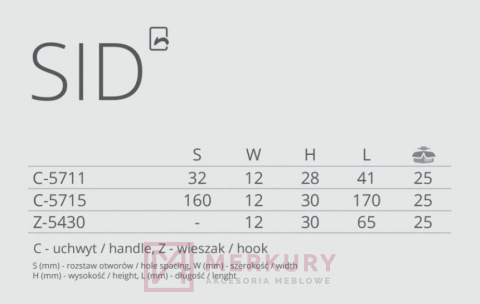 Uchwyt meblowy SID C-5715 MERKURY Akcesoria Meblowe Mariusz Adamczyk Uchwyt meblowy SID C-5715 MERKURY Akcesoria Meblowe Mariusz Adamczyk