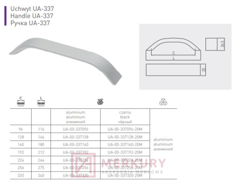 Uchwyt meblowy UA-00-337 MERKURY Akcesoria Meblowe Mariusz Adamczyk Uchwyt meblowy UA-00-337 MERKURY Akcesoria Meblowe Mariusz Adamczyk