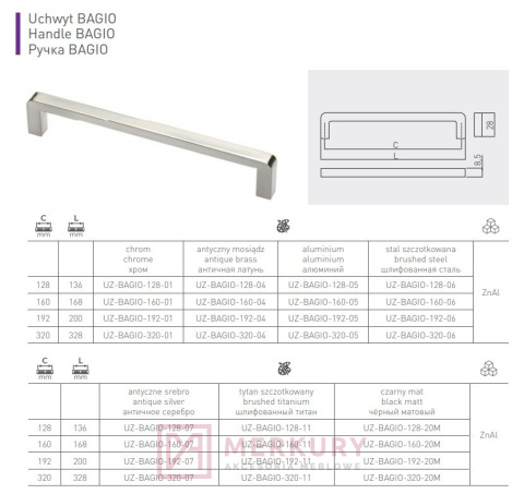 Uchwyt meblowy UZ-BAGIO MERKURY Akcesoria Meblowe Mariusz Adamczyk