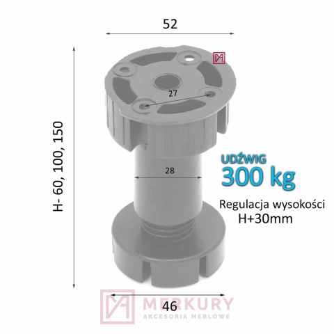 Nóżka meblowa H-60 regulowana 300KG 3-CZ Sklep internetowy Merkury Akcesoria Meblowe ala VOLPATO