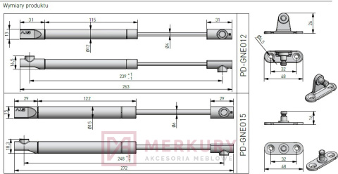 Podnośnik gazowy NEO 150N, fi 15mm, biały, GTV, sklep internetowy MERKURY Akcesoria Meblowe Mariusz Adamczyk