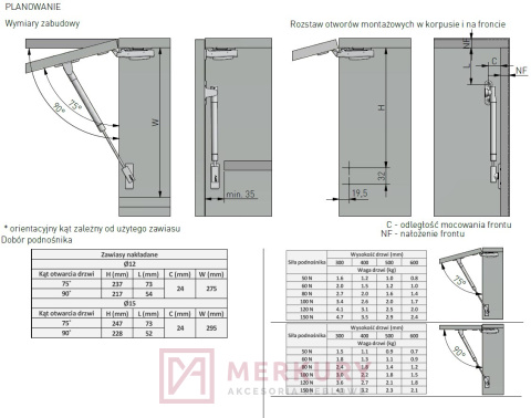 Podnośnik gazowy NEO 60N, fi 15mm, biały, GTV, sklep internetowy MERKURY Akcesoria Meblowe Mariusz Adamczyk