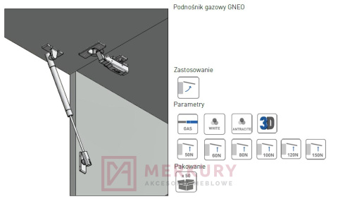 Podnośnik gazowy NEO 60N, fi 15mm, biały, GTV, sklep internetowy MERKURY Akcesoria Meblowe Mariusz Adamczyk