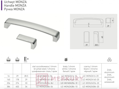 MONZA Uchwyt meblowy, stal szczotkowana, GTV, sklep internetowy MERKURY Akcesoria Meblowe Mariusz Adamczyk MONZA Uchwyt meblowy, stal szczotkowana, GTV, sklep internetowy MERKURY Akcesoria Meblowe Mariusz Adamczyk