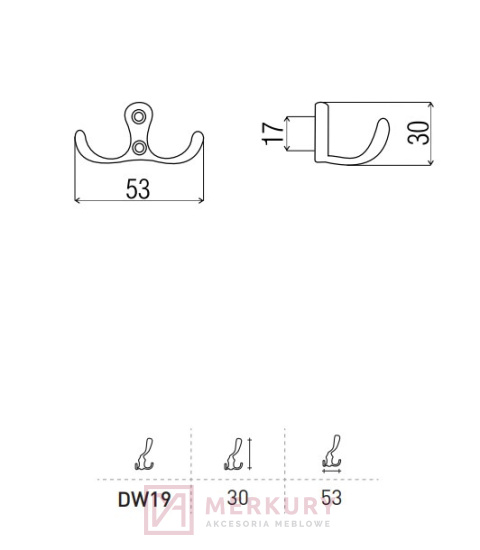 Wieszak meblowy DW19, aluminium mat, DC, sklep internetowy MERKURY Akcesoria Meblowe Mariusz Adamczyk Wieszak meblowy DW19, aluminium mat, DC, sklep internetowy MERKURY Akcesoria Meblowe Mariusz Adamczyk