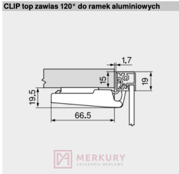 Zawias meblowy bez sprężyny BLUM 72T550A, do wąskich ram aluminiowych Clip-T 120° sklep internetowy MERKURY Akcesoria Meblowe