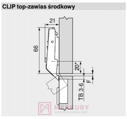 Zawias meblowy środkowy BLUM 78Z5500T bez sprężyny Clip-T, do AVENTOS HF, sklep internetowy MERKURY Akcesoria Meblowe