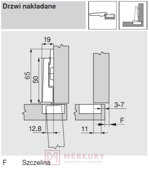 Zawias meblowy MODUL do drzwi lodówki 95° BLUM 91K9550