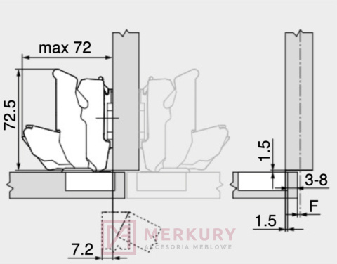 Zawias meblowy bliźniaczy BLUM 71B7650 BLUMOTION Clip-T 155° zerowy uskok SKLEP INTERNETOWY MERKURY AKCESORIA MEBLOWE
