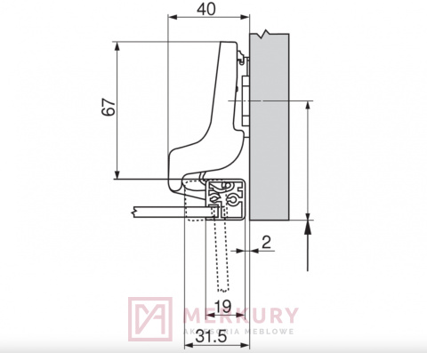 Zawias meblowy wpuszczany BLUM 71T970A Clip-T 95° do wąskich ram aluminiowych SKLEP INTERNETOWY MERKURYAM Zawias meblowy wpuszczany BLUM 71T970A Clip-T 95° do wąskich ram aluminiowych SKLEP INTERNETOWY MERKURYAM
