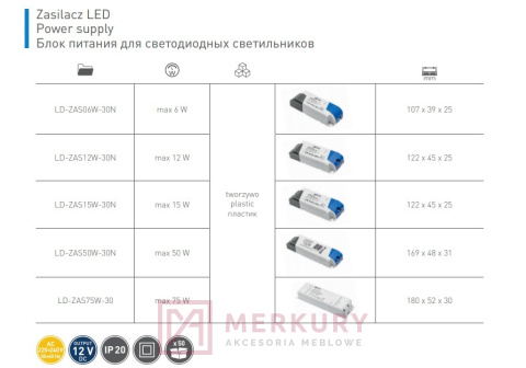 LD-ZASPRO65W Zasilacz do taśm LED, 220/12V 65W PRO, IP20 LD-ZASPRO65W Zasilacz do taśm LED, 220/12V 65W PRO, IP20