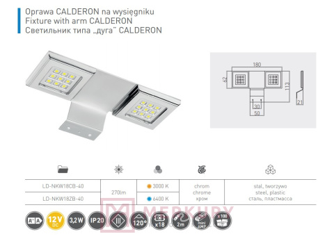 Oprawa meblowa LED CALDERON, 3,2W, 12V DC, ciepły biały, chrom połysk sklep internetowy izdebnik merkury akcesoria meblowe Oprawa meblowa LED CALDERON, 3,2W, 12V DC, ciepły biały, chrom połysk sklep internetowy izdebnik merkury akcesoria meblowe