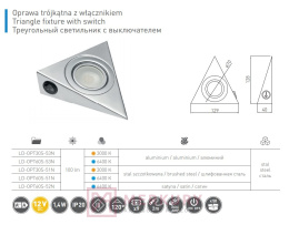 Oprawa meblowa LED trójkątna 1,4W, zimny biały, aluminium mat