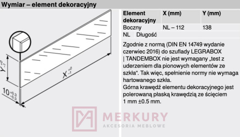 Element dekoracyjny do LEGRABOX BLUM ZE7S388G, szklany, L-500mm SKLEP INTERNETOWY MERKURY AKCESORIA MEBLOWE Element dekoracyjny do LEGRABOX BLUM ZE7S388G, szklany, L-500mm SKLEP INTERNETOWY MERKURY AKCESORIA MEBLOWE