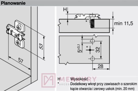 Prowadnik krzyżakowy z regulacją wysokości BLUM 173L8330, 3mm SKLEP INTERNETOWY MERKURY AKCESORIA MEBLOWE MARIUSZ ADAMCZYK