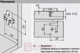 Prowadnik krzyżakowy z regulacją wysokości BLUM 174E6100, 0mm SKLEP INTERNETOWY MERKURY AKCESORIA MEBLOWE MARIUSZ ADAMCZYK