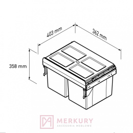 Segregator na śmieci wysuwany, do szafki 40cm, cichy domyk, 2x16L, antracyt SKLEP INTERNETOWY MERKURY AKCESORIA MEBLOWE