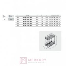 Kosz Cargo mini 2-poziomowy W-2331M, srebrny, 300mm, linia PRO SKLEP INTERNETOWY MERKURY AKCESORIA MEBLOWE