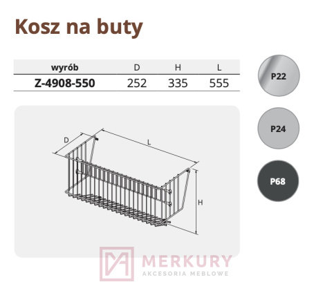 Kosz na buty Z-4908, szary, 550mm SKLEP INTERNETOWY MERKURY AKCESORIA MEBLOWE MARIUSZ ADAMCZYK Kosz na buty Z-4908, szary, 550mm SKLEP INTERNETOWY MERKURY AKCESORIA MEBLOWE MARIUSZ ADAMCZYK