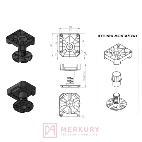 Nóżka meblowa stopka MULTI LEG, czarny, H 65-85mm, 450kg Nóżka meblowa stopka MULTI LEG, czarny, H 65-85mm, 450kg