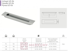 Uchwyt meblowy wpuszczany UZ-E6, stal szczotkowana inox, 160mm