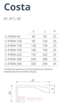 Uchwyt krawędziowy COSTA C-4789A, złoty mat, 126mm NOMET SKLEP INTERNETOWY MERKURY AKCESORIA MEBLOWE MARIUSZ ADAMCZYK