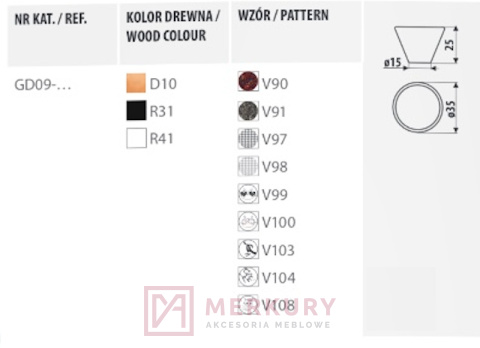 Gałka meblowa GD09-D10-V96 drewniana GD09 stożkowa, mozaika kwiatowa V96 GAMET SKLEP INTERNETOWY MERKURY AKCESORIA MEBLOWE