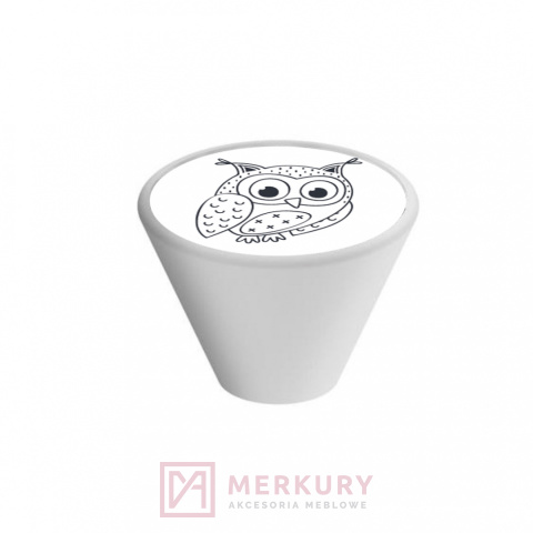 Gałka meblowa GD09-R41-V108 drewniana biała GD09 stożkowa, sowa V108 GAMET SKLEP INTERNETOWY MERKURY AKCESORIA MEBLOWE