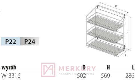 Kosz na odzież 3-poziomowy W-3316, montaż boczny, srebrny NOMET SKLEP INTERNETOWY MERKURY AKCESORIA MEBLOWE MARIUSZ ADAMCZYK