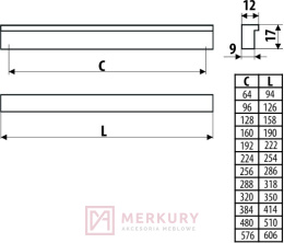 Uchwyt meblowy GAMET UA02 320/350mm złoty mat MERKURY Akcesoria Meblowe