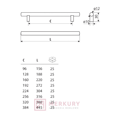 Uchwyt meblowy relingowy BELLA L-156 merkury akcesoria meblowe sklep internetowy