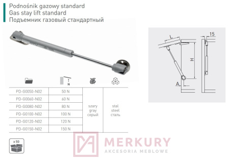 Podnośnik gazowy PD-G050 MERKURY Akcesoria Meblowe Mariusz Adamczyk Podnośnik gazowy PD-G050 MERKURY Akcesoria Meblowe Mariusz Adamczyk