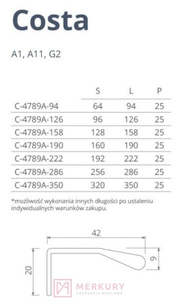 Uchwyt krawędziowy COSTA C-4789A MERKURY Akcesoria Meblowe Mariusz Adamczyk