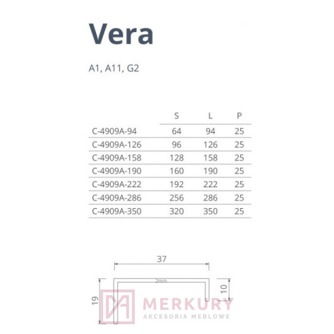 Uchwyt meblowy VERA C-4909A MERKURY Akcesoria Meblowe Mariusz Adamczyk Uchwyt meblowy VERA C-4909A MERKURY Akcesoria Meblowe Mariusz Adamczyk