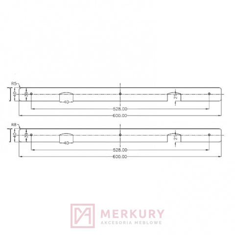 Listwa kątowa do blatu R5 38mm aluminium