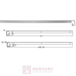 Listwa szczelinowa do blatu R5 38mm aluminium