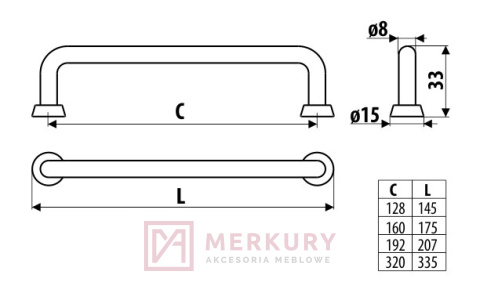 Uchwyt relingowy US18-0320-R15-R15 GAMET złoty mat MERKURY Akcesoria Meblowe