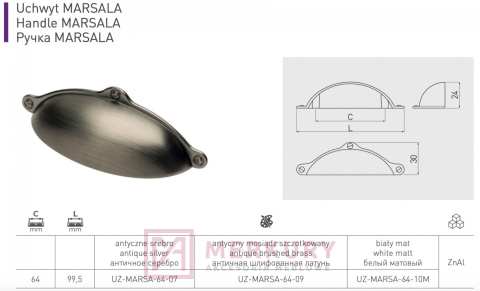 Uchwyt meblowy muszelka MARSALA biały mat 64mm MERKURY Akcesoria Meblowe Uchwyt meblowy muszelka MARSALA biały mat 64mm MERKURY Akcesoria Meblowe