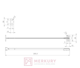 Ogranicznik kąta otwarcia BIPLAST biały L-200mm MERKURY Akcesoria Meblowe