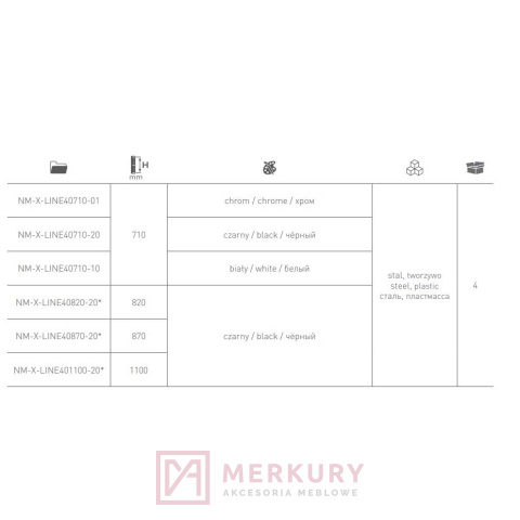 Noga stołowa X-LINE, składana, regulowana, biały, H-710mm, GTV, sklep internetowy MERKURY Akcesoria Meblowe Mariusz Adamczyk
