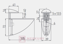 Podpórka do półek pelikan PP-DPO150-05 aluminium mat MERKURY Akcesoria Meblowe