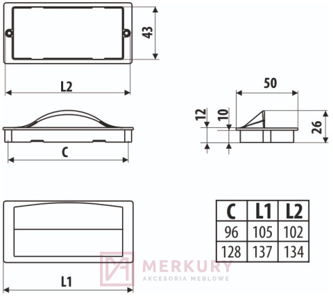 Uchwyt meblowy wpuszczany GAMET MD15 chrom połysk 128mm MERKURY Akcesoria Meblowe
