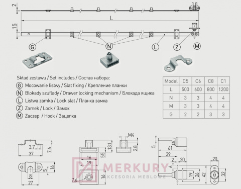 Zamek centralny C-288 L-1200mm MERKURY Akcesoria Meblowe Zamek centralny C-288 L-1200mm MERKURY Akcesoria Meblowe