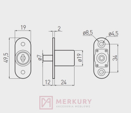 Zamek meblowy bolcowy GTV B-105 MERKURY Akcesoria Meblowe