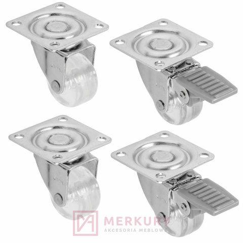 Kółka meblowe KM-A, fi 35mm, przezroczyste, z hamulcem merkury akcesoria meblowe sklep Kółka meblowe KM-A, fi 35mm, przezroczyste, z hamulcem merkury akcesoria meblowe sklep