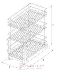 Kosz cargo 3-poziomowe NOMET W-2312M srebrny mocowanie dolne 200mm MERKURY Akcesoria Meblowe