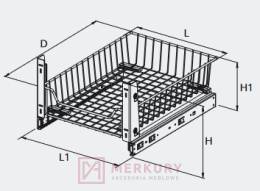 Szuflada PRESTIGE W-2201M do szafki 50cm srebrny cichy domyk MERKURY Akcesoria Meblowe