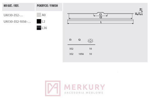 Uchwyt meblowy GAMET UA130 złoty mat 352/400mm MERKURY Akcesoria Meblowe Uchwyt meblowy GAMET UA130 złoty mat 352/400mm MERKURY Akcesoria Meblowe
